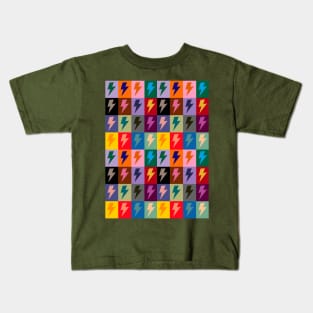 Lightning Bolt Pattern in Check Multi Colour Kids T-Shirt